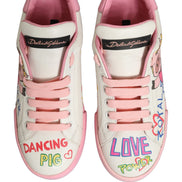 Dolce & Gabbana White Pink Portofino Royal Pig Sneakers