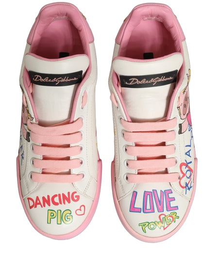 Dolce & Gabbana White Pink Portofino Royal Pig Sneakers