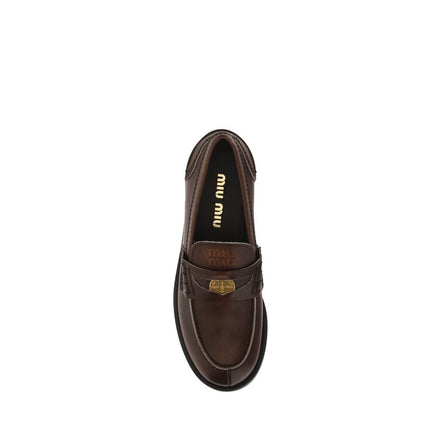 Miu Miu Brown Calf Leather Slip-On Loafers