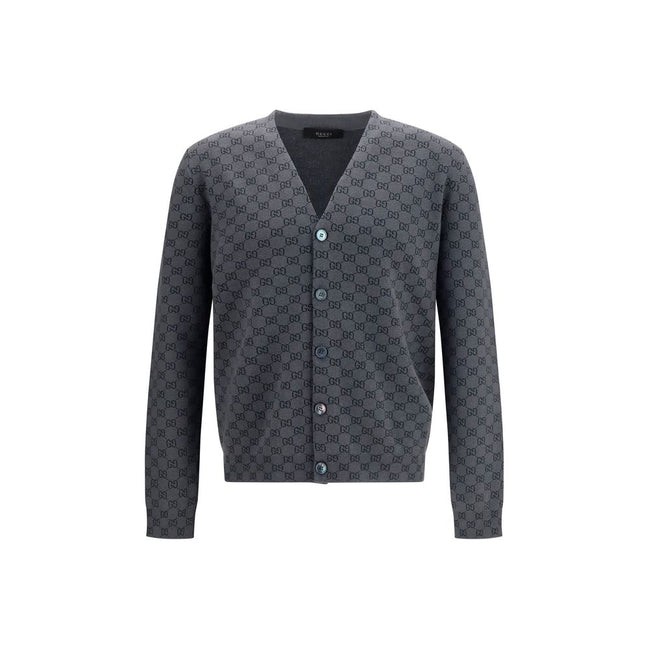 Gucci Gray GG Print Wool Cardigan
