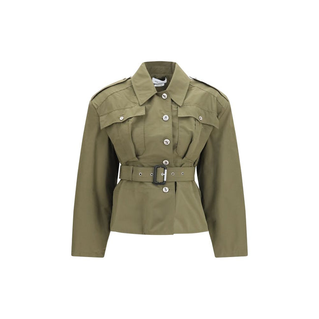 Alexander McQueen Bicolor Cotton Cropped Belted Jacket
