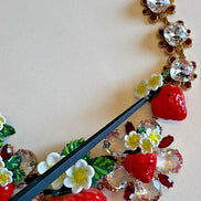 Dolce & Gabbana Gold Brass FRUIT Pendants Flowers Crystal Logo Necklace