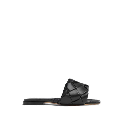 Bottega Veneta Black Leather Flat Sandals
