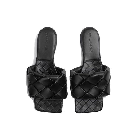 Bottega Veneta Black Leather Flat Sandals