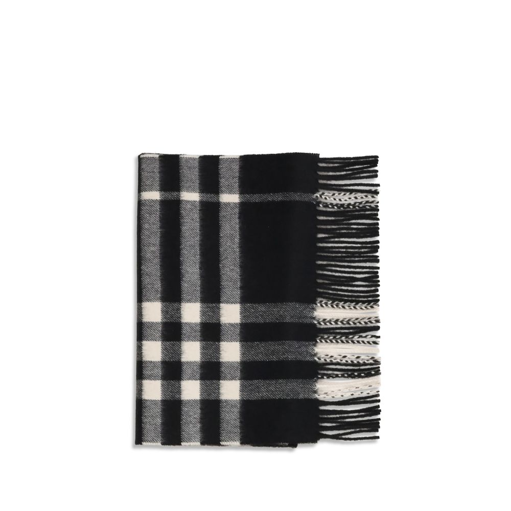 Burberry Black Embroidered Check Cashmere Scarf