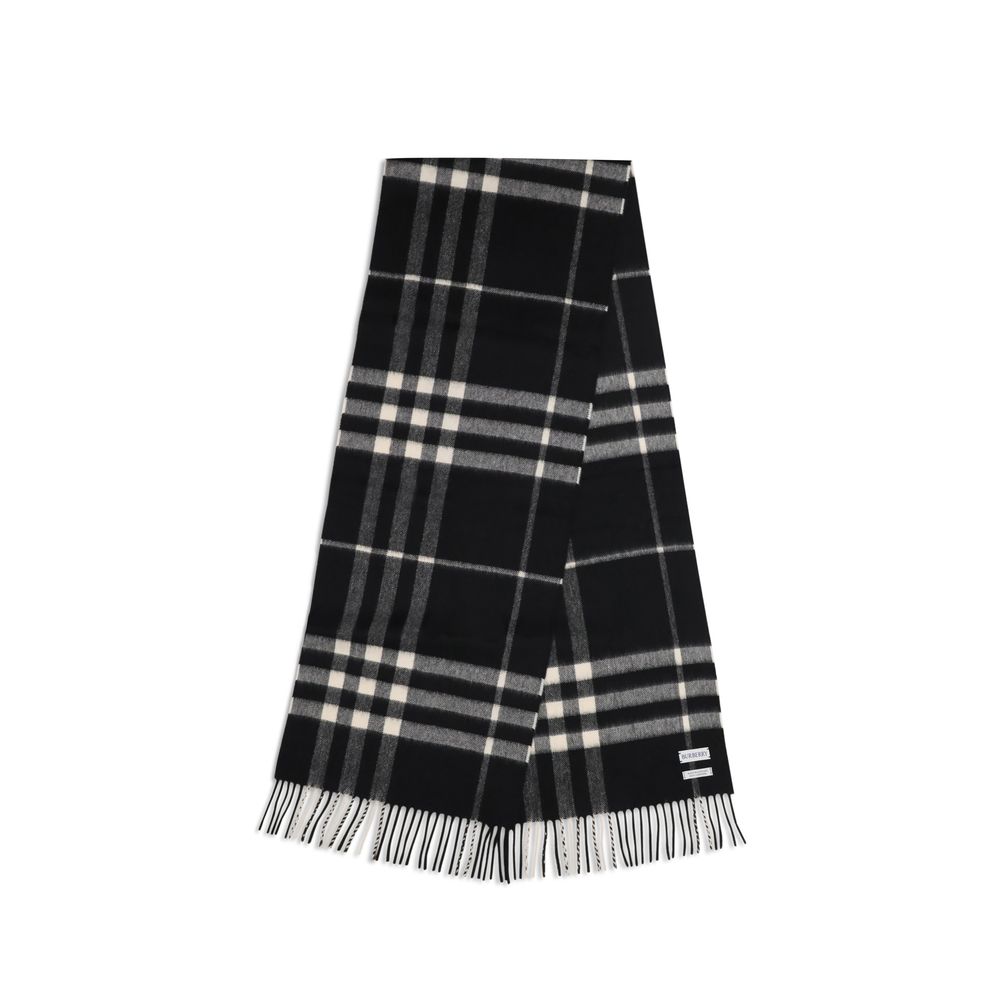 Burberry Black Embroidered Check Cashmere Scarf