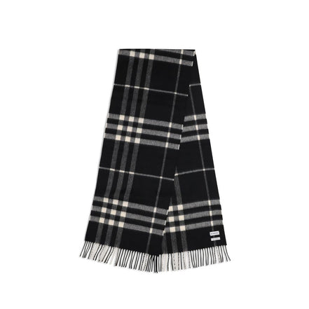 Burberry Black Embroidered Check Cashmere Scarf