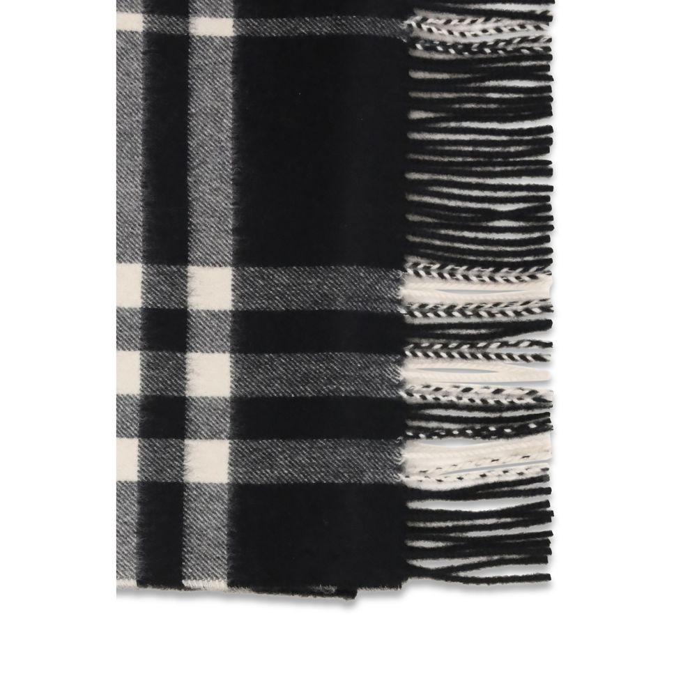 Burberry Black Embroidered Check Cashmere Scarf