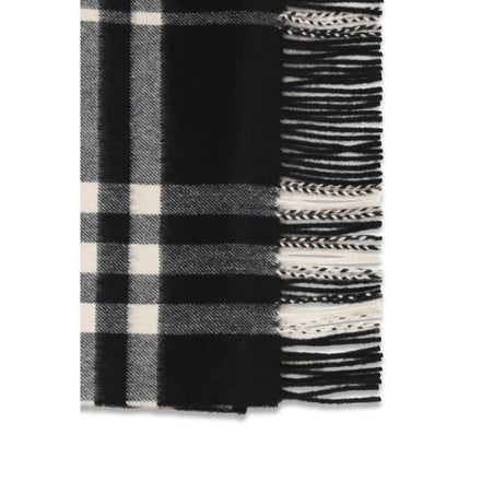 Burberry Black Embroidered Check Cashmere Scarf