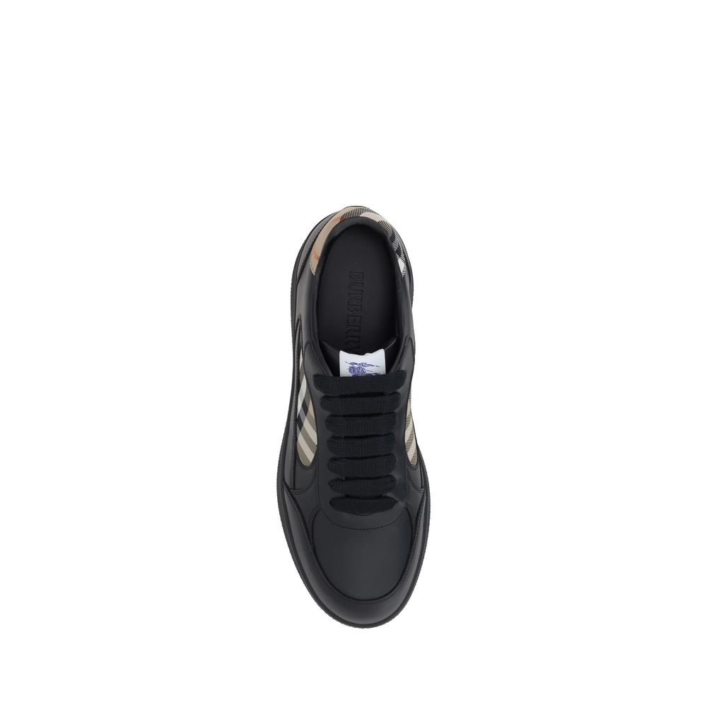 Burberry Black Leather Check Low Top Sneakers