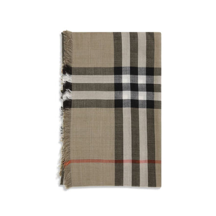 Burberry Beige Reversible Check Wool Silk Scarf