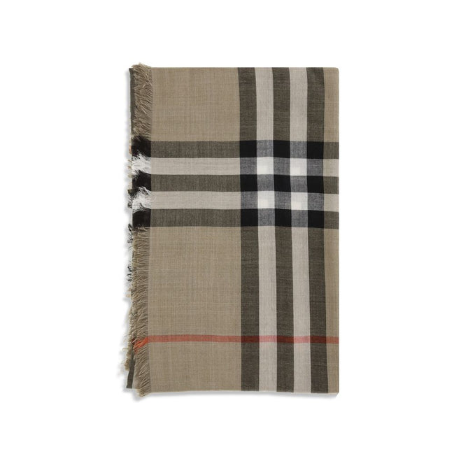 Burberry Beige Reversible Check Wool Silk Scarf
