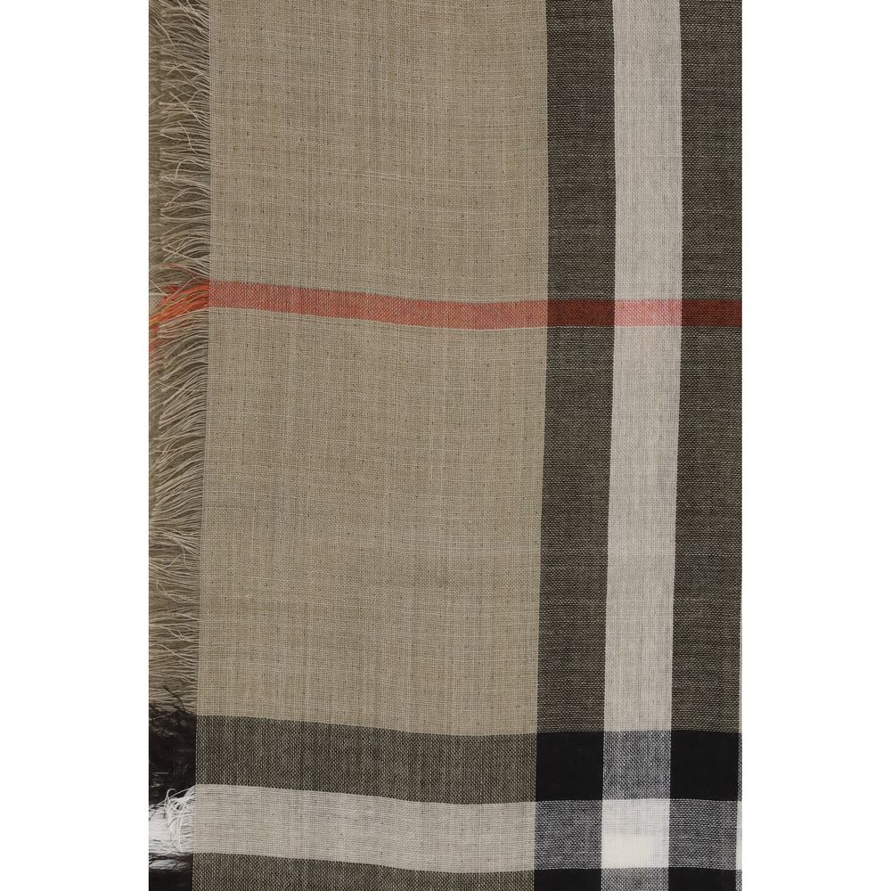 Burberry Beige Reversible Check Wool Silk Scarf