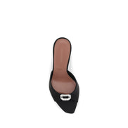 Amina Muaddi Black Silk Stiletto Heel Sandals