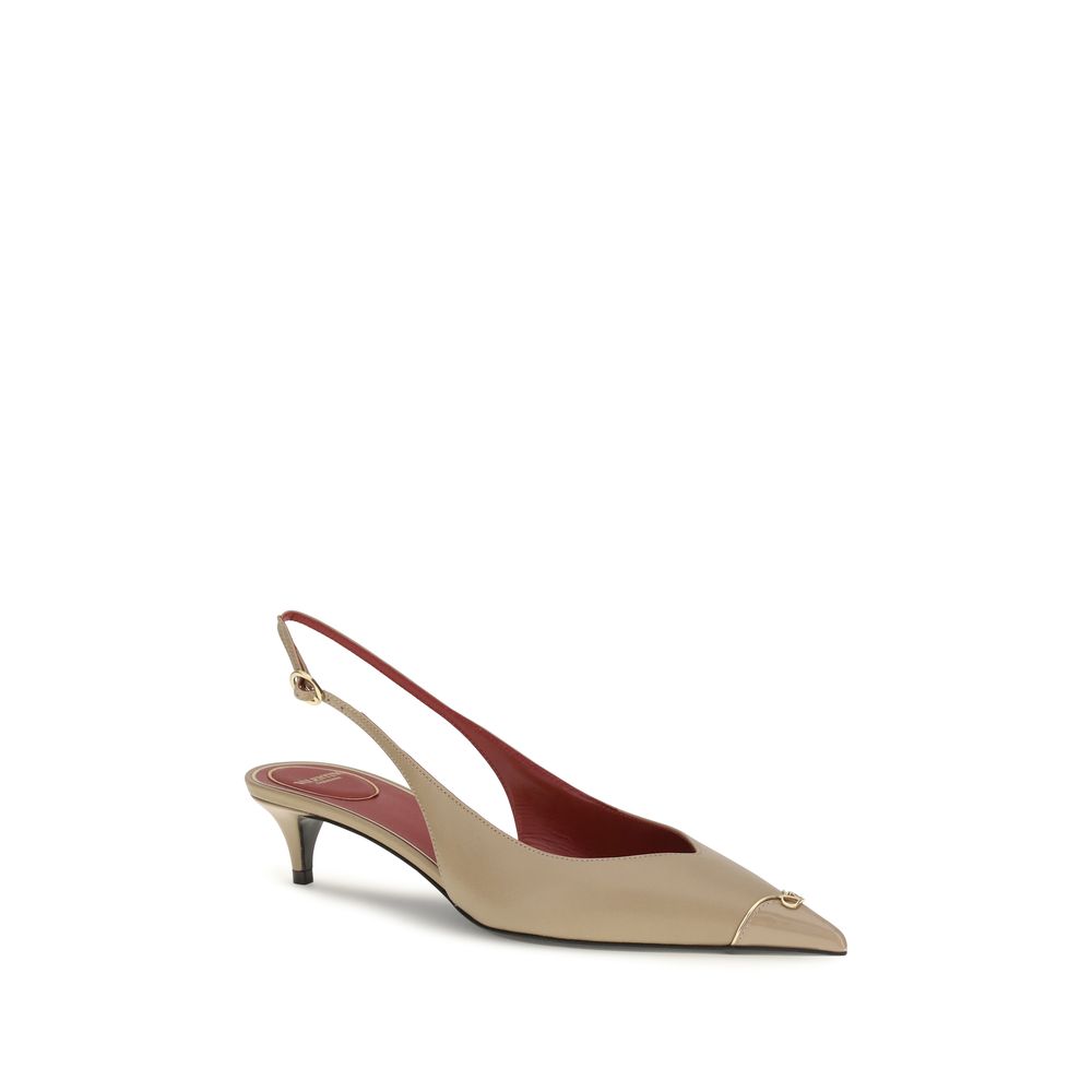 Valentino Garavani Beige Calf Leather Mid Heel Pumps