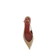 Valentino Garavani Beige Calf Leather Mid Heel Pumps