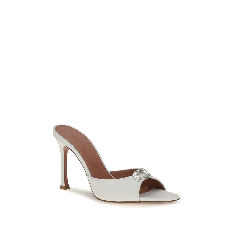 Amina Muaddi White Calf Leather Stiletto Heel Sandals