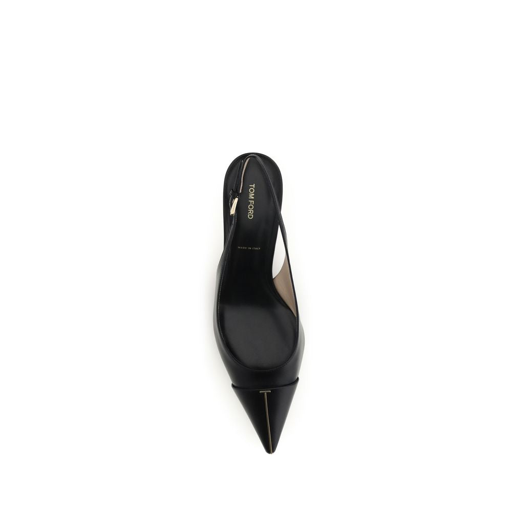 Tom Ford Black Calf Leather Mid Heel Pumps