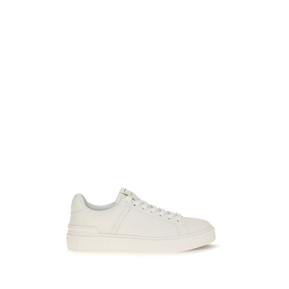 Balmain White Calf Leather Athletic Sneakers