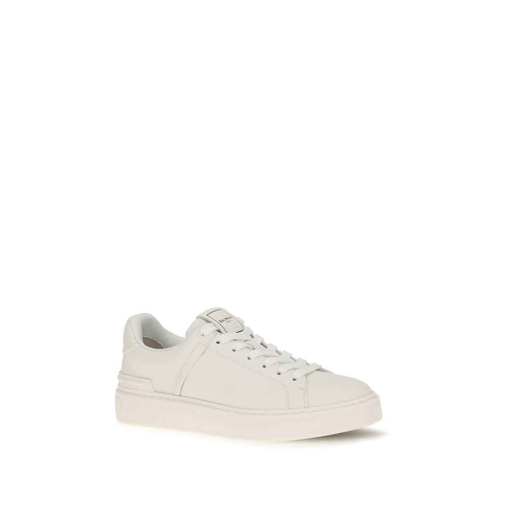 Balmain White Calf Leather Athletic Sneakers
