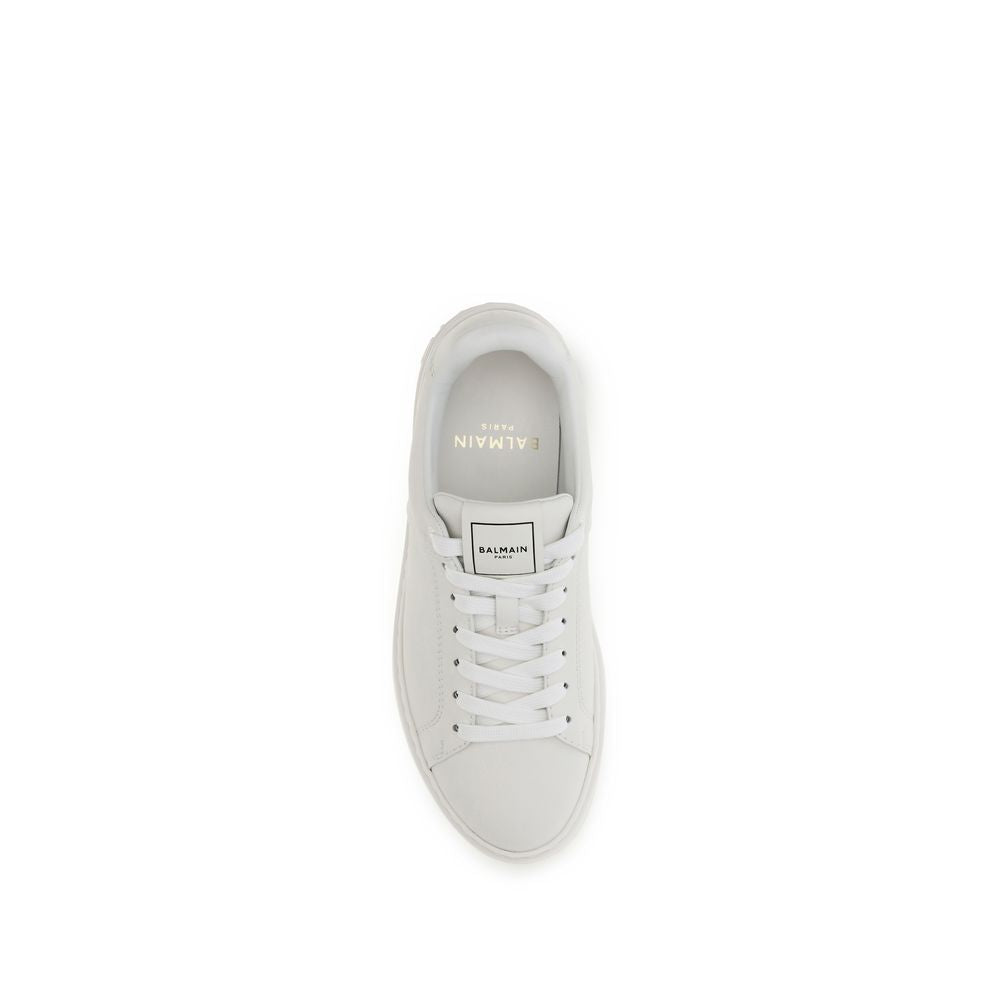 Balmain White Calf Leather Athletic Sneakers