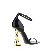 Saint Laurent Black Calf Leather Stiletto Heel Sandals