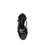 Saint Laurent Black Calf Leather Stiletto Heel Sandals