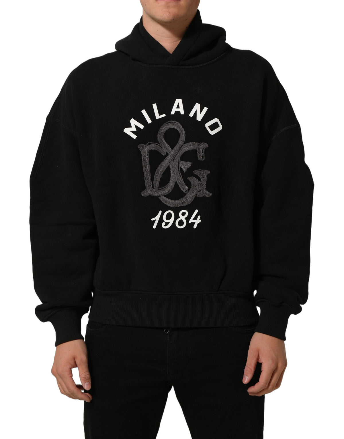 Dolce & Gabbana Black Cotton Milano1984 Print Hoodie