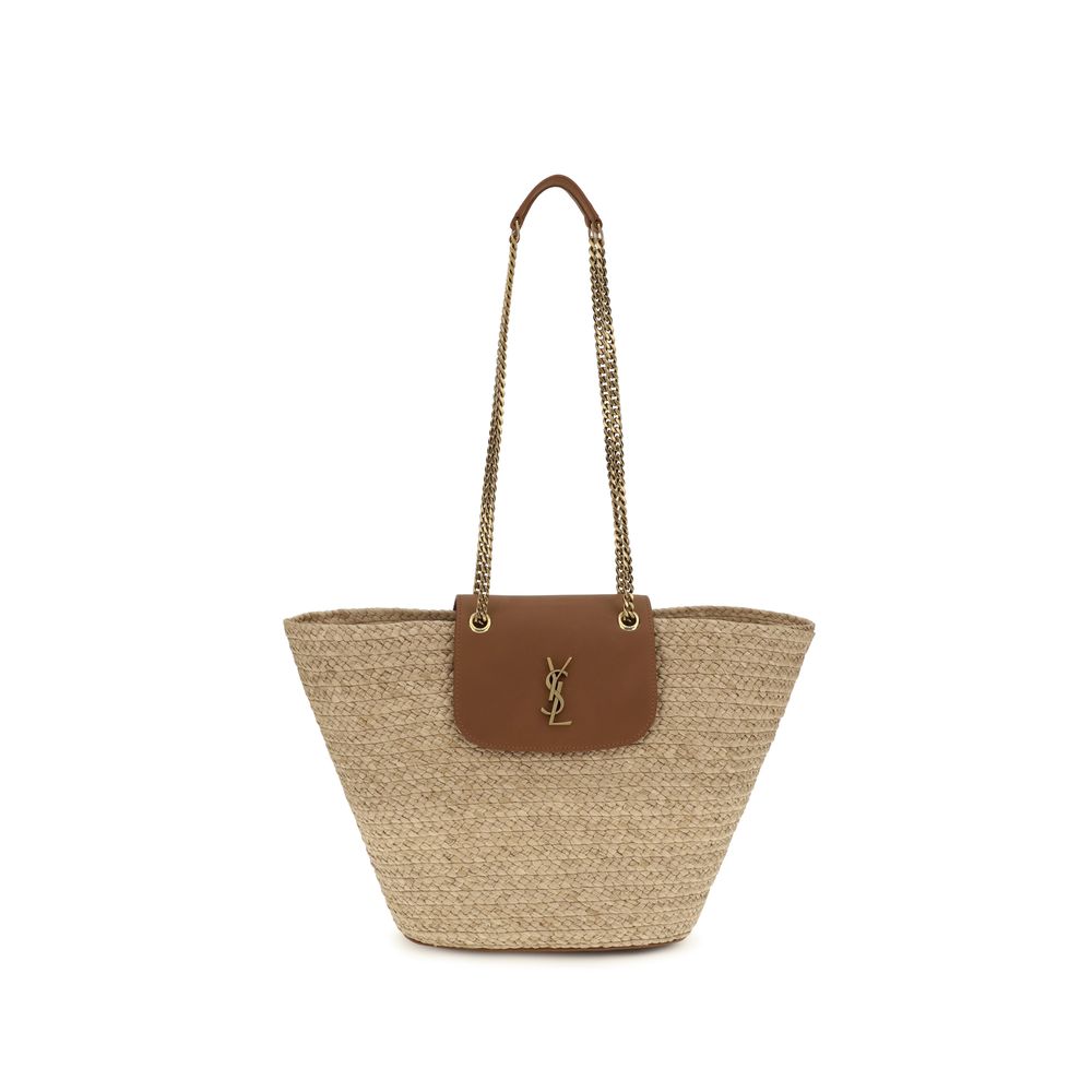 Saint Laurent Beige Raffia Tote Bag