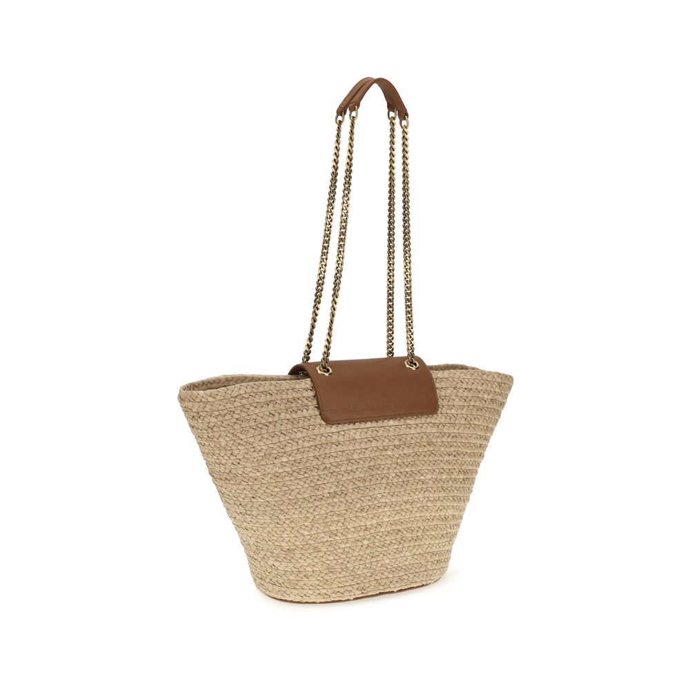 Saint Laurent Beige Raffia Tote Bag