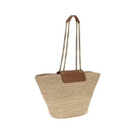 Saint Laurent Beige Raffia Tote Bag