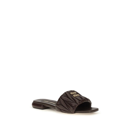 Miu Miu Brown Matelassé Lambskin Flat Sandals