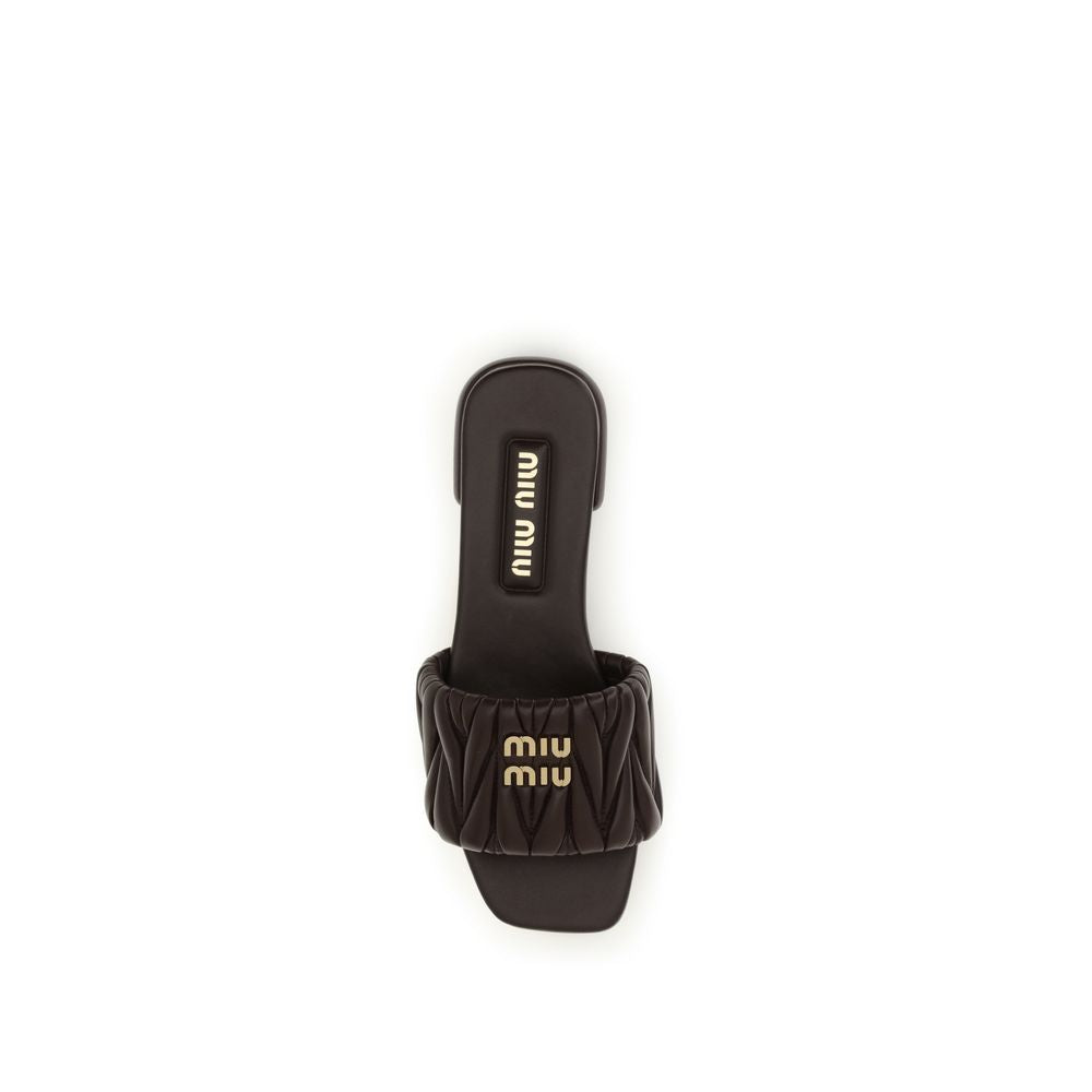 Miu Miu Brown Matelassé Lambskin Flat Sandals