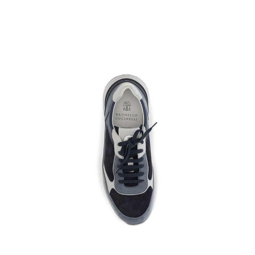 Brunello Cucinelli Blue Calf Leather Athletic Sneakers