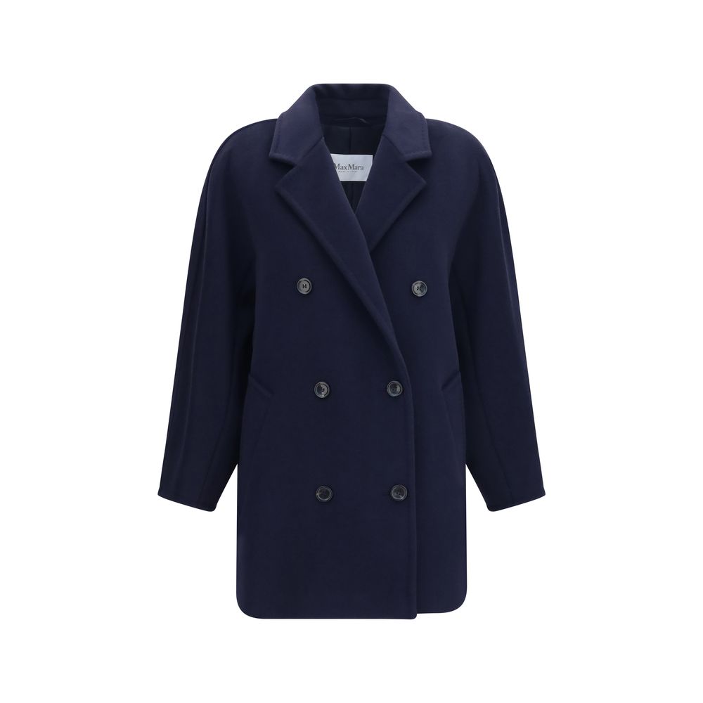 Max Mara Blue Wool Full-Length Jacket