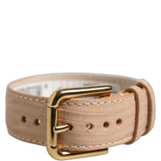 Dolce & Gabbana Beige Textured Leather Gold Buckle Belt Strap Bracelet