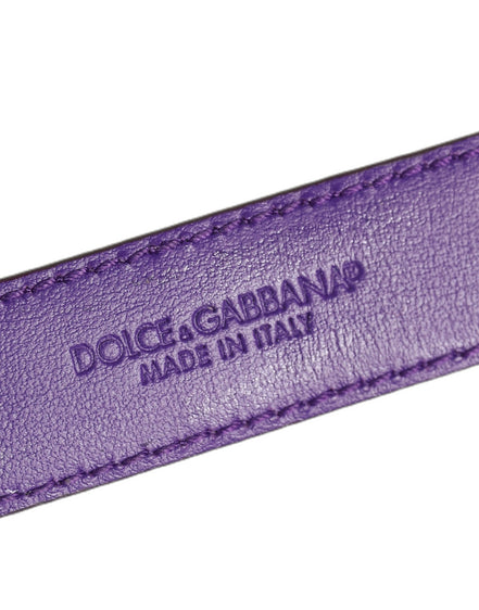 Dolce & Gabbana Violet Embossed Leather Gold Buckle Belt Strap Bracelet
