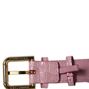 Dolce & Gabbana Pink Embossed Leather Gold Buckle Belt Strap Bracelet