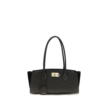 Ferragamo Black Calf Leather Bos Taurus Shoulder Bag