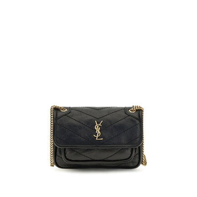 Saint Laurent Black Calf Leather Shoulder Bag Niki