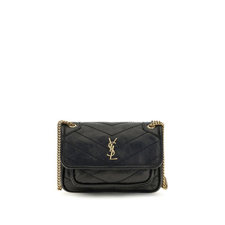 Saint Laurent Black Calf Leather Shoulder Bag Niki