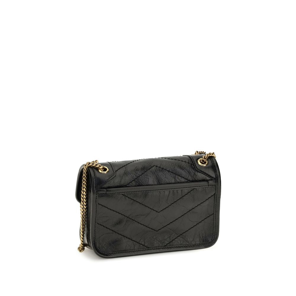 Saint Laurent Black Calf Leather Shoulder Bag Niki