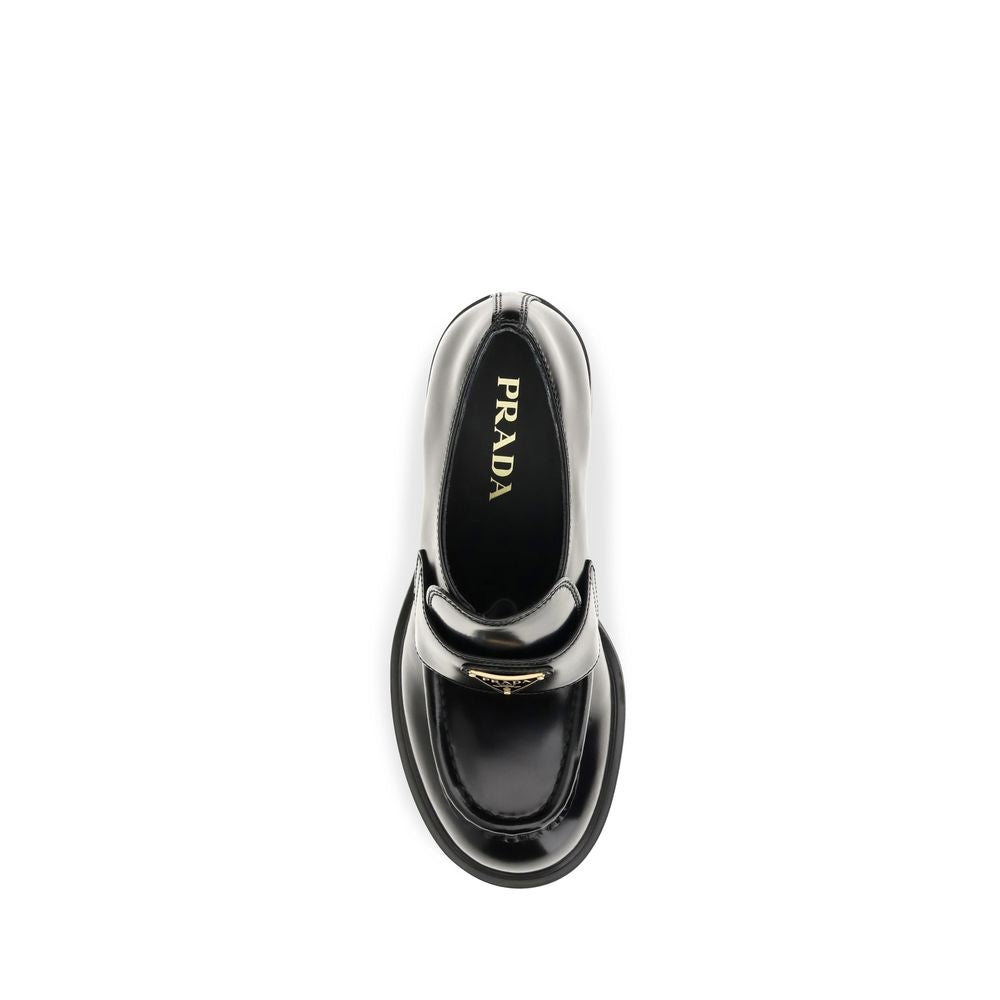 Prada Black Calf Leather Platform Loafers