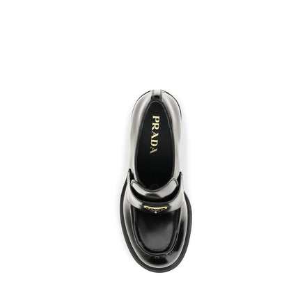 Prada Black Calf Leather Platform Loafers