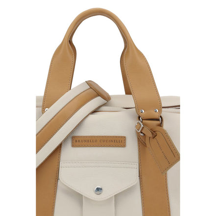 Brunello Cucinelli Beige Leather Travel Bag