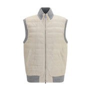 Brunello Cucinelli Beige Calf Leather Sleeveless Jacket
