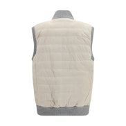 Brunello Cucinelli Beige Calf Leather Sleeveless Jacket