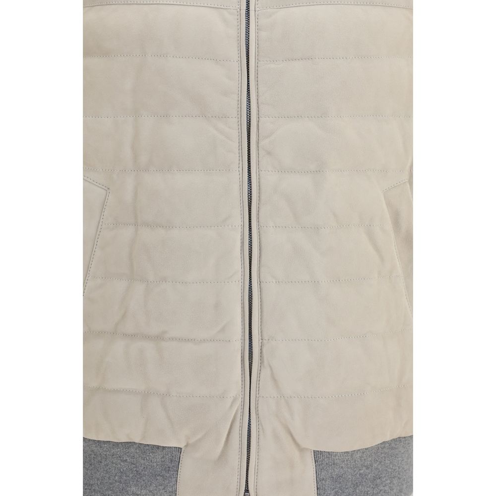 Brunello Cucinelli Beige Calf Leather Sleeveless Jacket