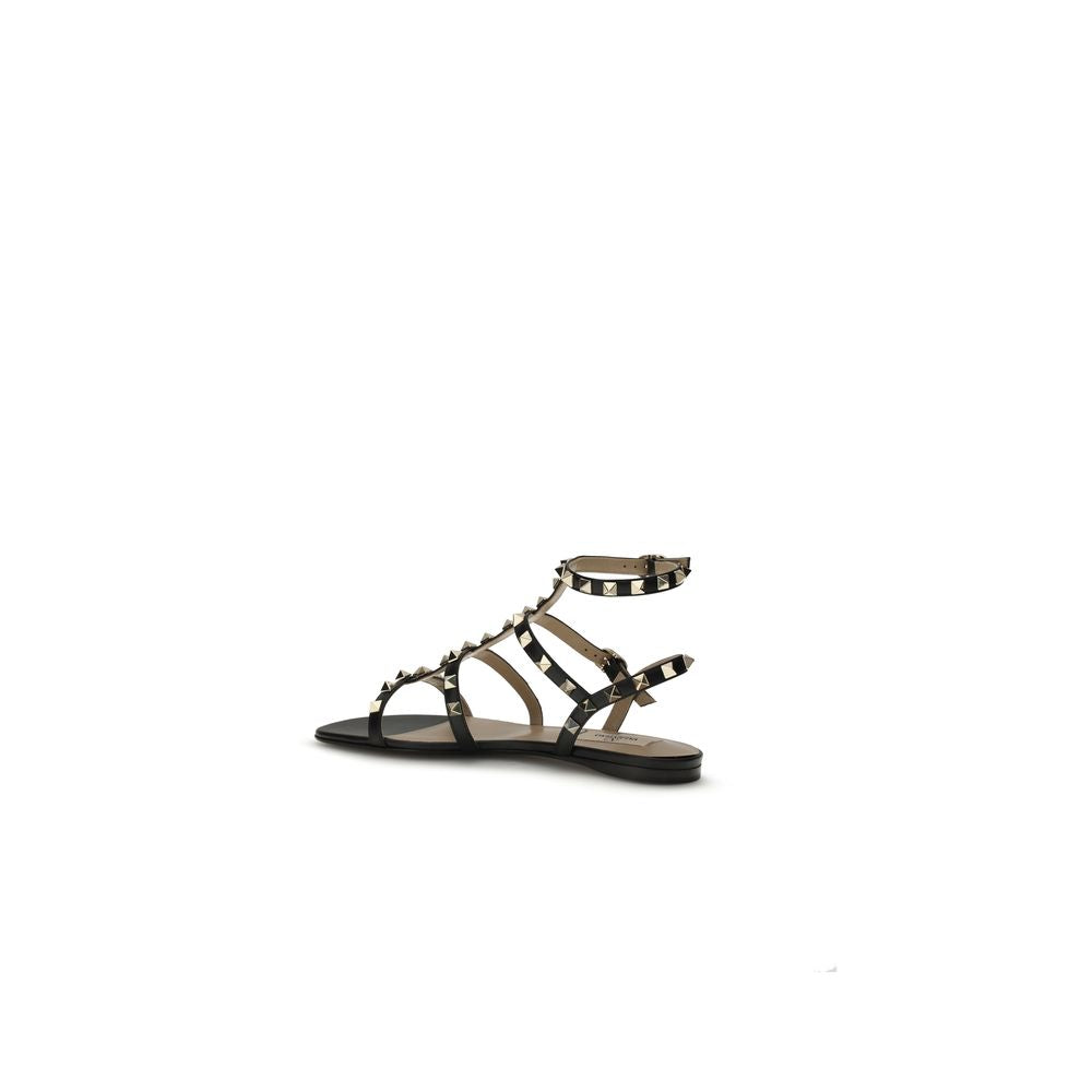 Valentino Garavani Black Calf Leather Flat Sandals