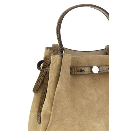 Tory Burch Beige Suede Leather Bucket Bag